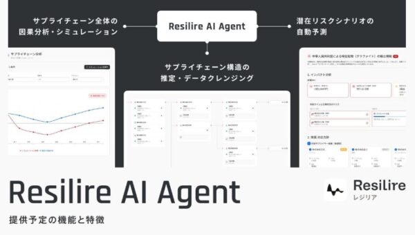 サプライチェーンリスク管理サービス「Resilire」、AI搭載の新機能 「Resilire AI Agent」を提供開始 AIがサプライチェーンリスク発生後の最適対応シナリオを自動立案