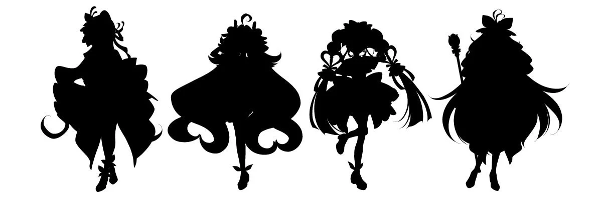 4人の女性キャラクターのシルエット