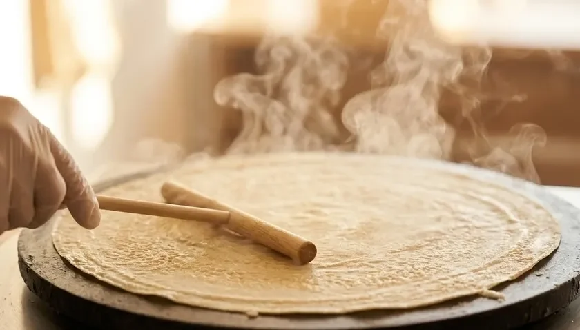 クレープ生地を焼いている様子
