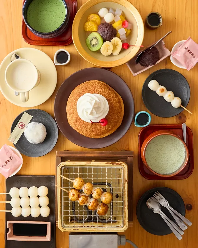 和菓子、スイーツ、デザート、抹茶、あんみつ、だんご、パンケーキ、大福、日本食、カフェ、菓子、茶寮