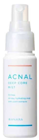 白いボトルに入った「ACNAL DEEP CORE MIST」という化粧品です。