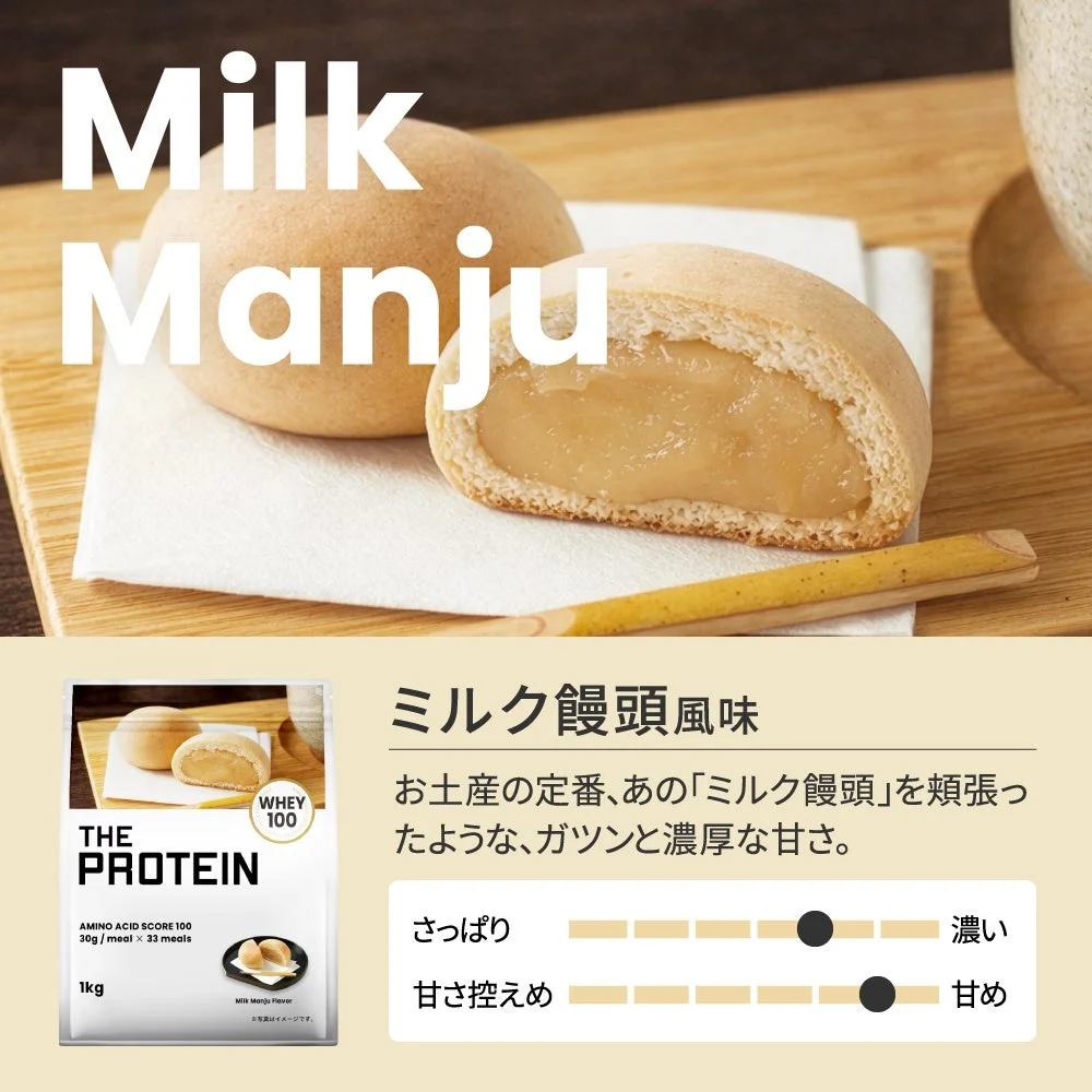 ミルク饅頭風味のプロテインと本物のミルク饅頭の画像