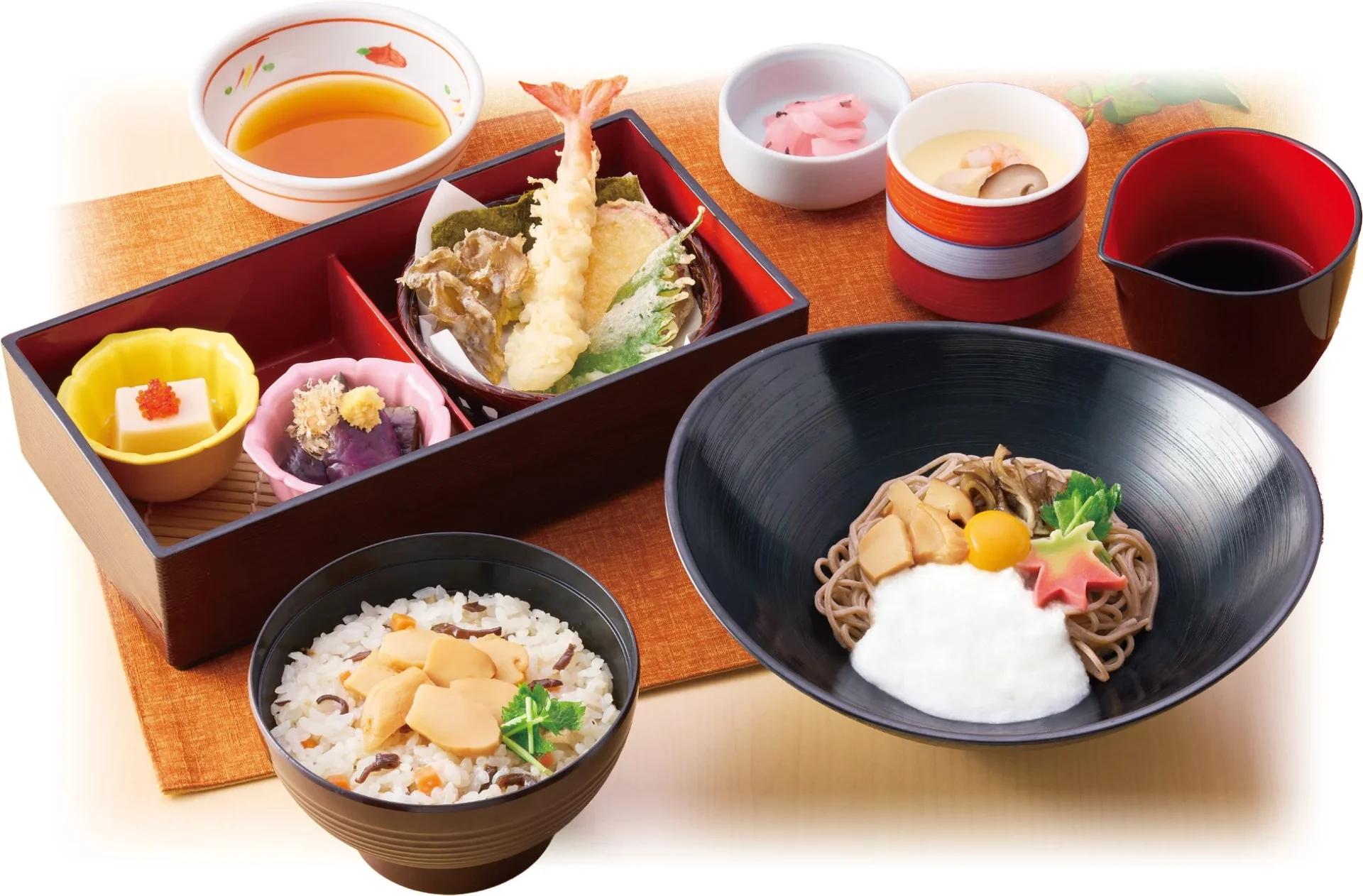 松茸ごはんと月見とろろそば膳