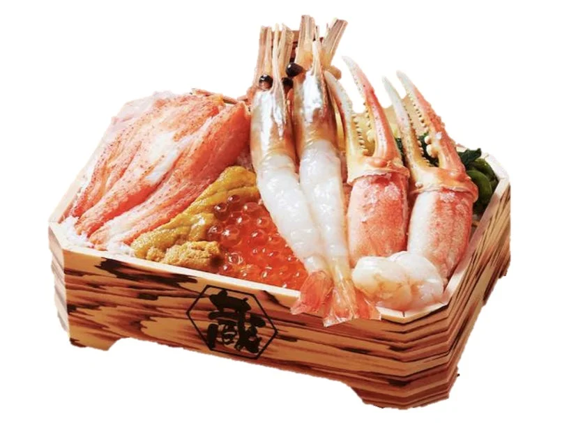 大ズワイガニのほかボタン海老を丸ごと2尾のせた弁当