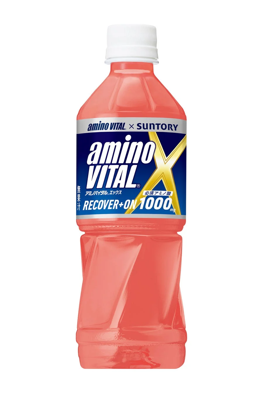 ピンク色のペットボトルに入った「アミノバイタル X」ドリンク。サントリーとアミノバイタルのコラボ商品で、必須アミノ酸1000mgを配合したリカバリーサポート飲料。