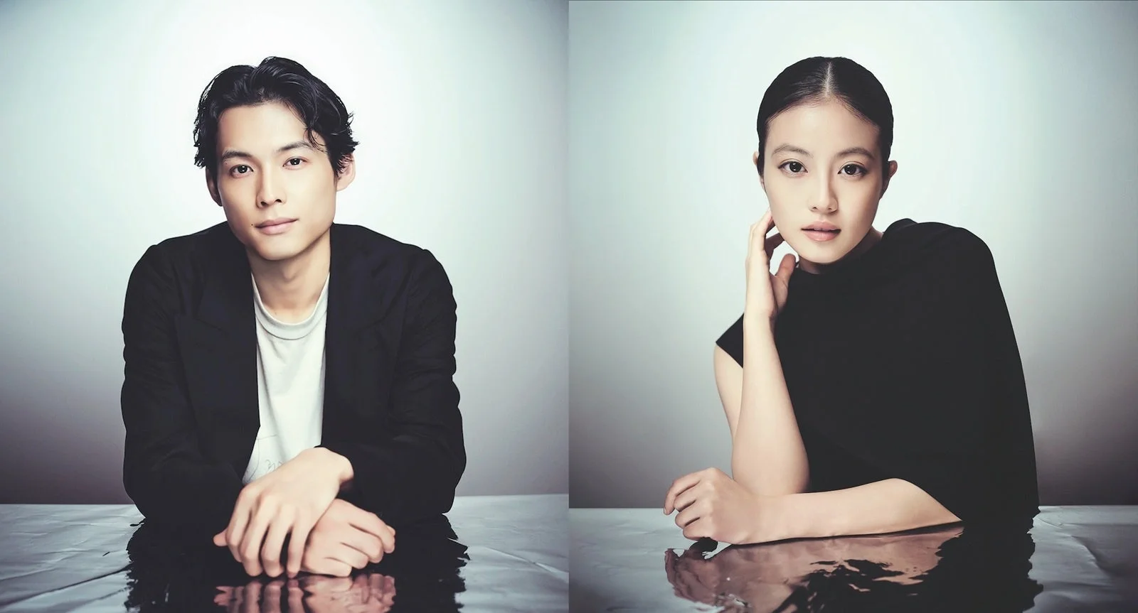 松村北斗氏と今田美桜氏のポートレート