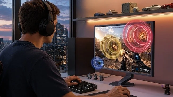 ゲームプレイ中のユーザーとモニター