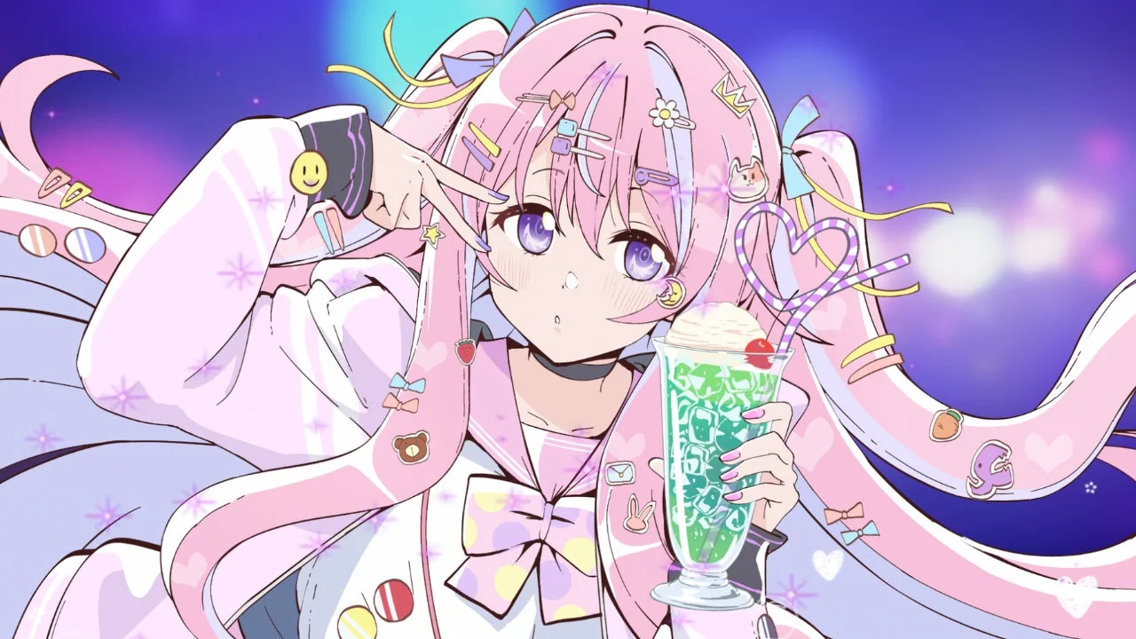 メロンソーダを持つキャラクター