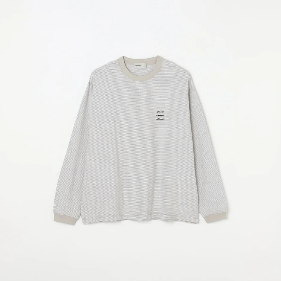 ohwellロゴ刺繍ボーダーリンガーTシャツ（グレー）