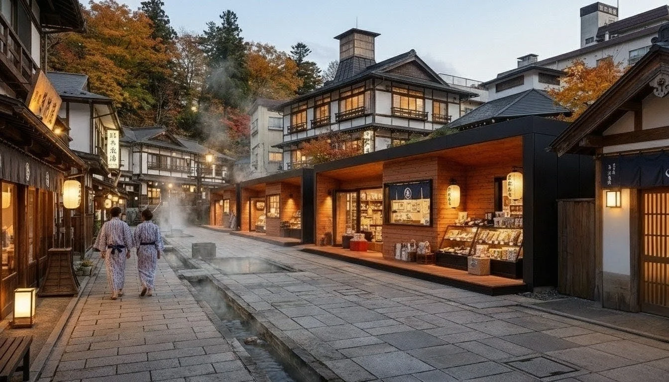日本の温泉街の風景