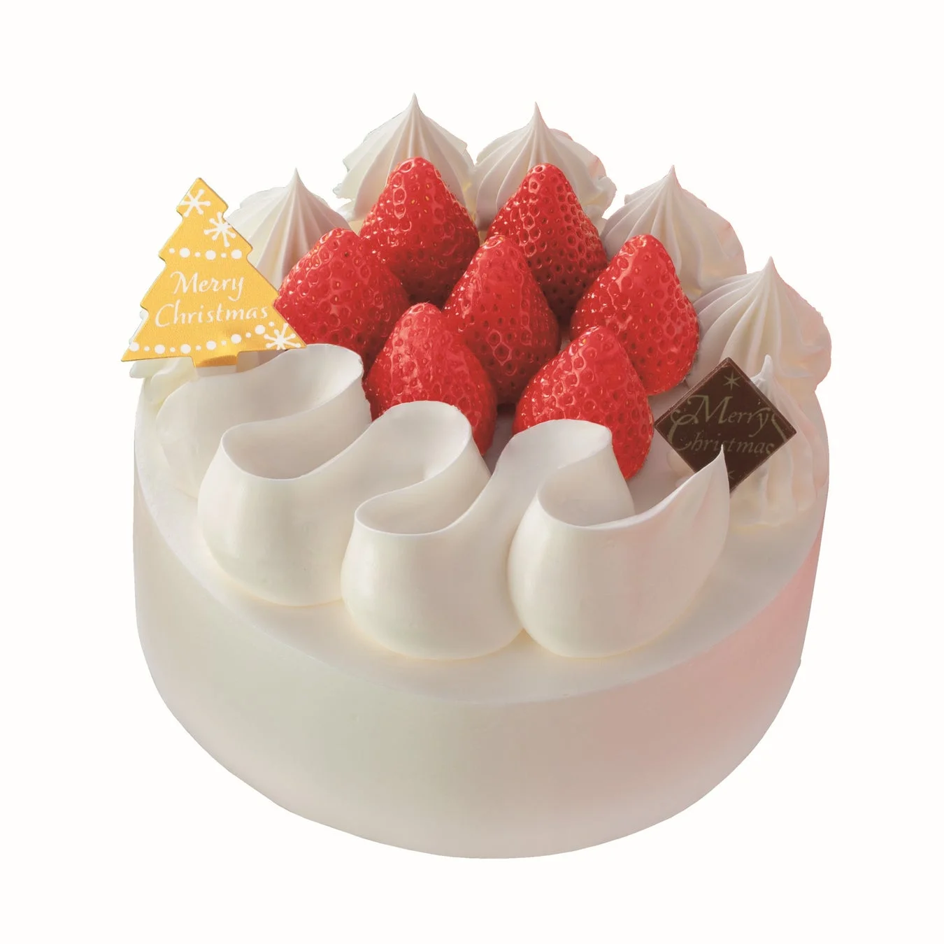 白いクリームとたくさんのイチゴが飾られたクリスマスケーキ