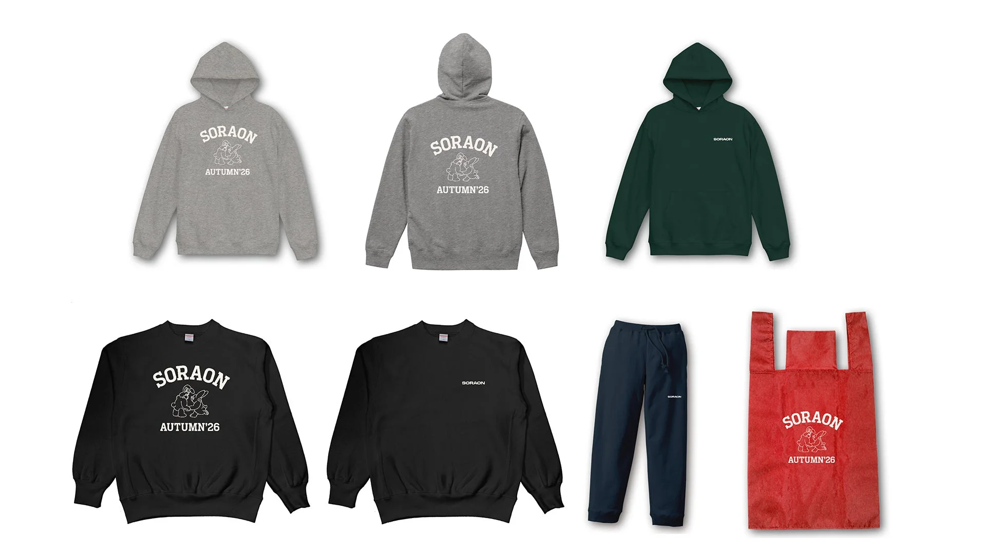 SORAON AUTUMN'26のアパレルとエコバッグ