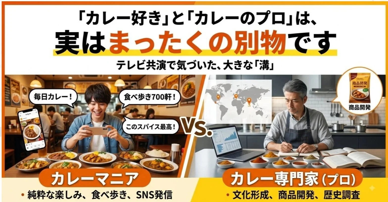 カレー好きとカレーのプロの違いを示す画像