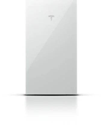 白い光沢のあるテスラ製家庭用蓄電池(Powerwall)