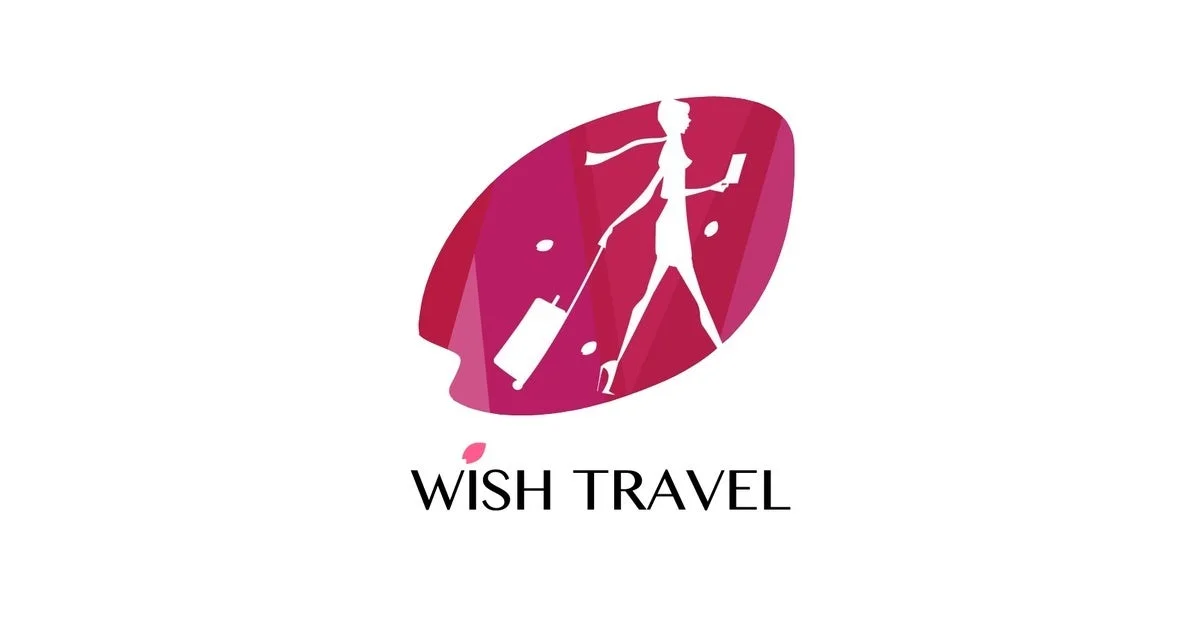 WISH TRAVELロゴと女性のシルエット