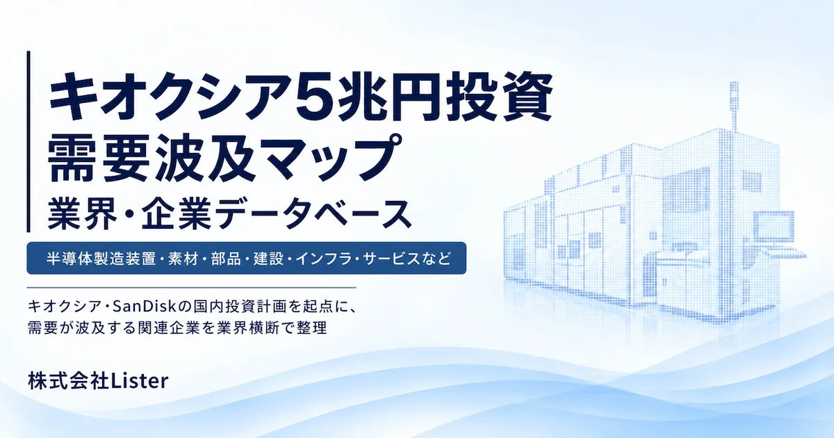キオクシア・SanDisk 5兆円投資 需要波及マップの紹介画像。株式会社Listerが提供。