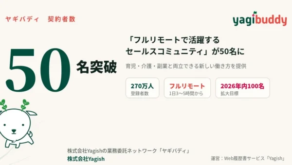 フルリモートで活躍！育児・介護・副業と両立できる「ヤギバディ」のフリーランスセールスネットワークが50名突破