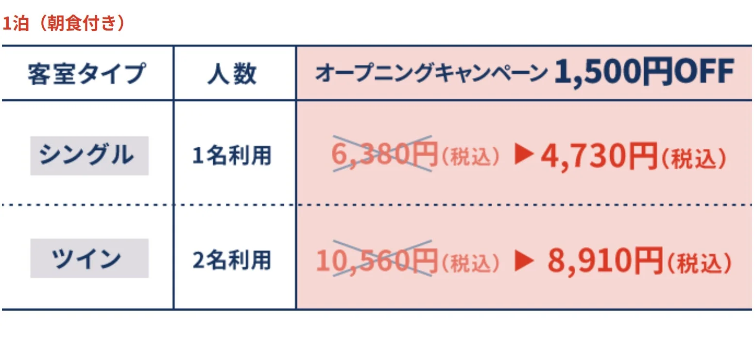 朝食付き料金表