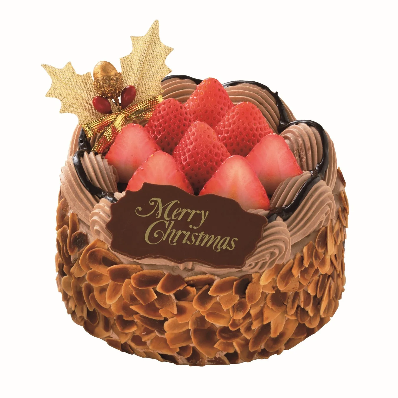 いちごがたっぷり飾られたチョコレートクリームのクリスマスケーキ
