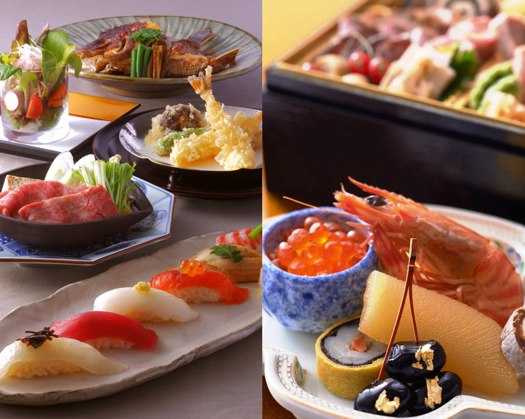 豪華な日本料理の盛り合わせ