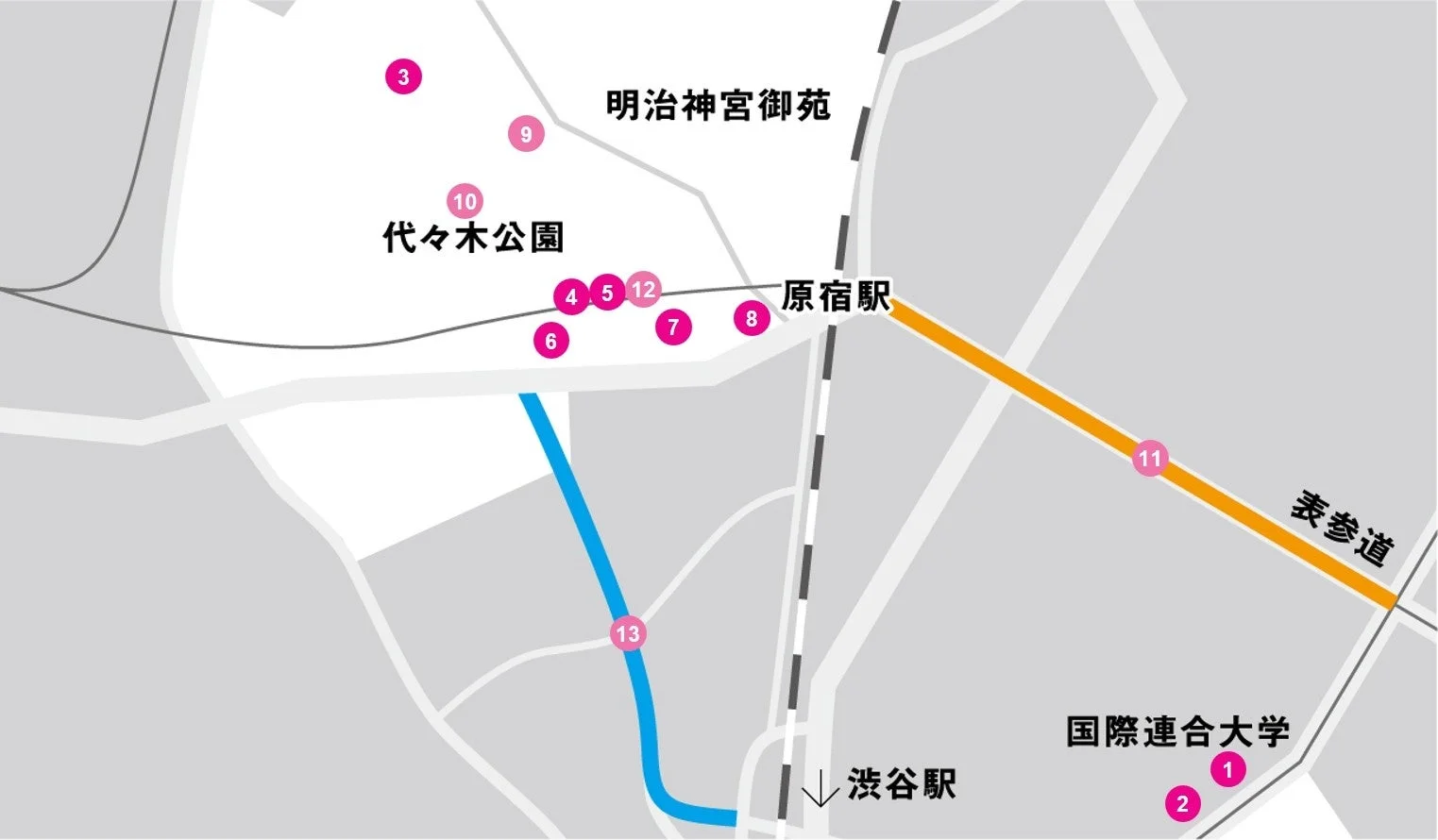 原宿・渋谷周辺の地図