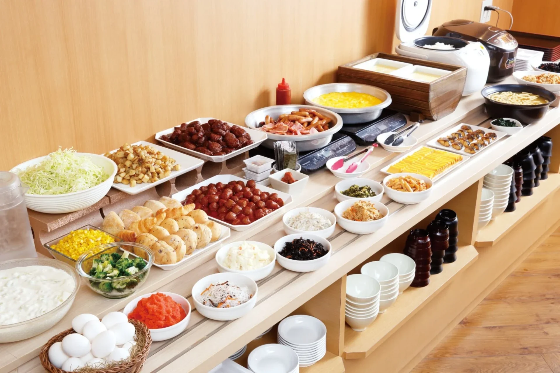 朝食バイキングの料理