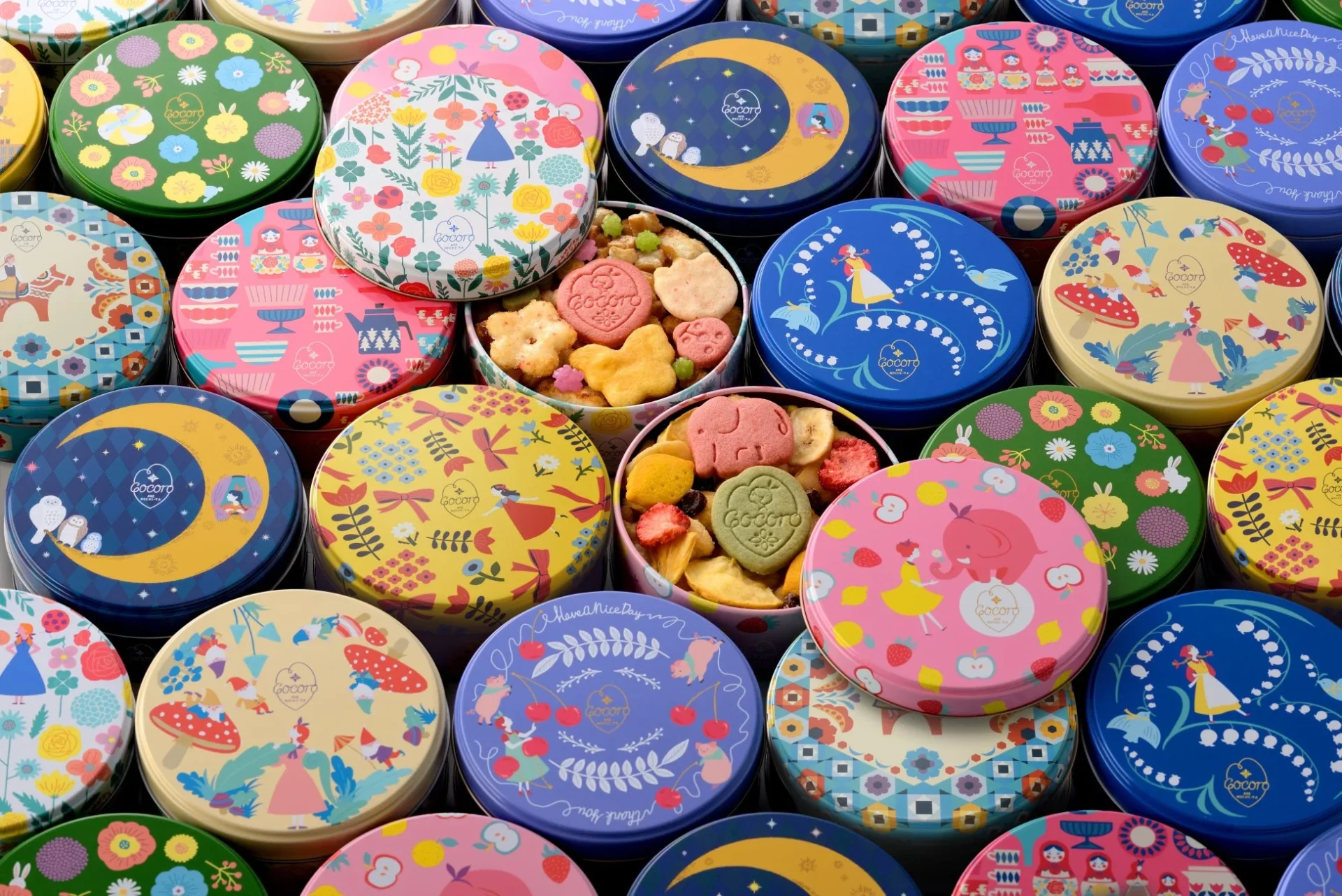 可愛らしいイラストが描かれたagemochi Cocoroのミニ缶シリーズ