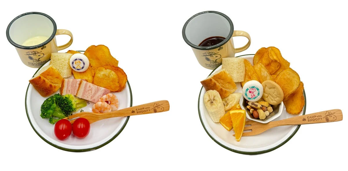 スヌーピーの食器に盛られた食事プレート