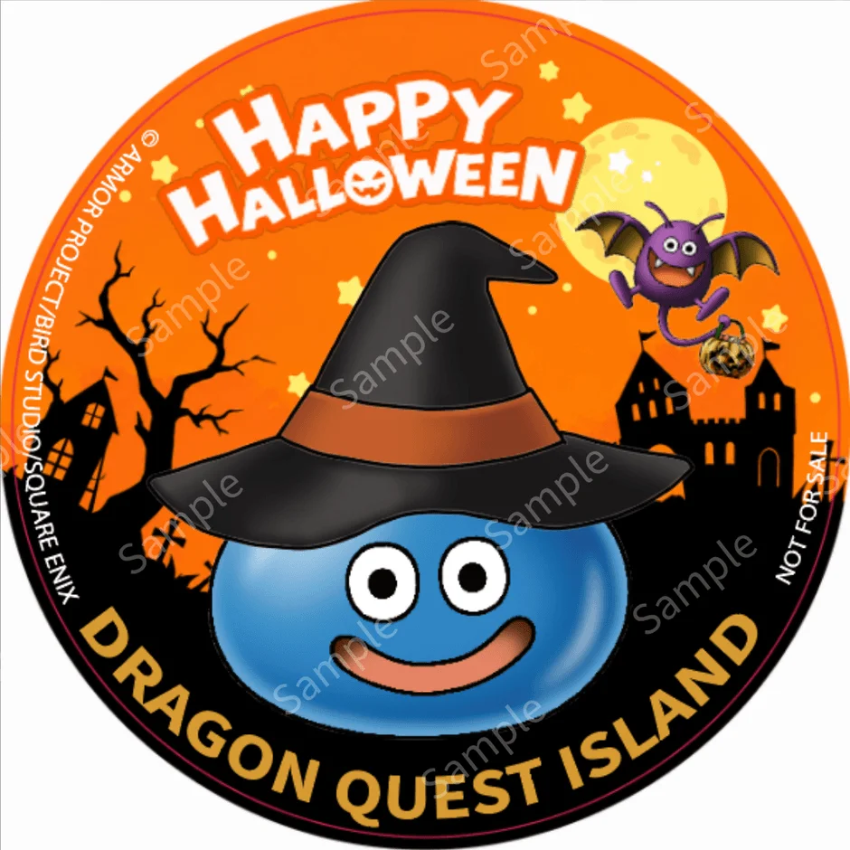 ハロウィン限定ステッカーのデザイン、スライムが魔女の帽子をかぶっている