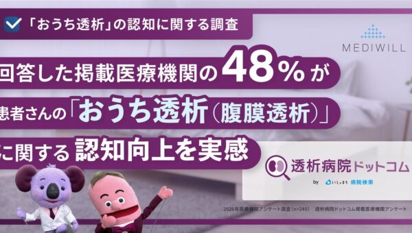 【医療機関アンケート】約半数の医療機関が患者さんの「おうち透析（腹膜透析）」に関する認知向上を実感