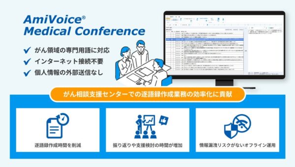 医療向け書き起こし支援システム「AmiVoice Medical Conference」がん相談支援センターでの逐語録作成業務の効率化を支援