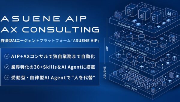 アスエネ、人を代替する自律型AIエージェントプラットフォーム「ASUENE AIP」と「AXコンサルティング」の新サービスをローンチ