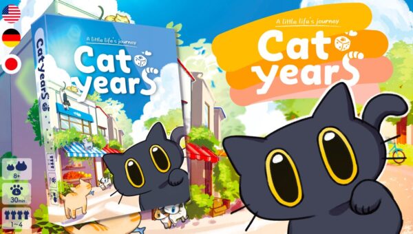 【CAMPFIRE266万円達成】猫の一生をたどるボードゲーム『にゃん生すごろく』が英語・ドイツ語版『Cat years』としてリリース決定！11月3日よりKickstarterを開始！
